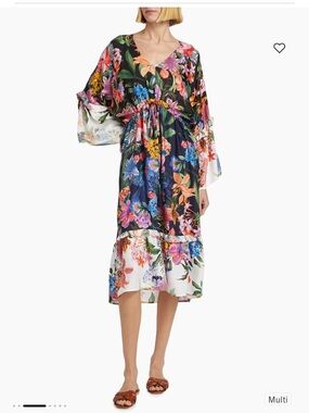 Johnny Was Neon Jungle Mix Black Floral Tiered Midi Dress
